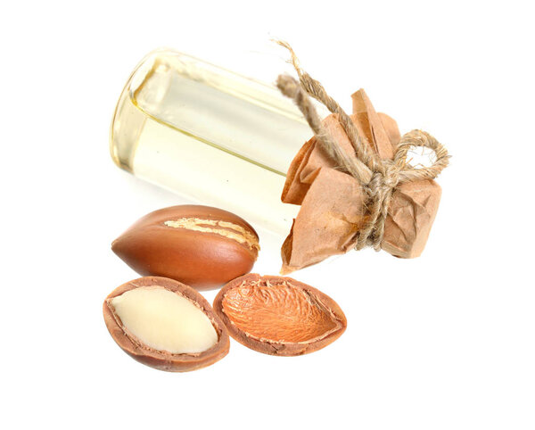 Argan seed oil. Isolated on white background.