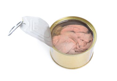 Atlantik morina karaciğer korunmuş. Beyaz arka plan üzerinde izole.