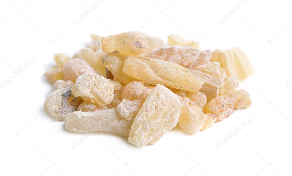Frankincense, also known as olibanum Isolated on white,