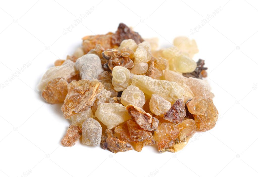 Myrrh with frankincense resin isolated on white background