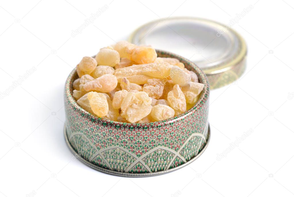 Frankincense, also known as olibanum Isolated on white,
