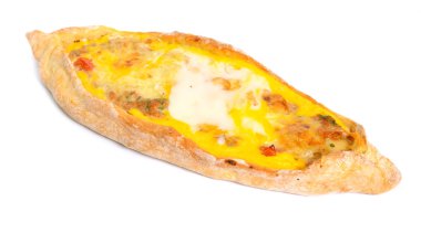 Et ve yumurta ile Geleneksel Tortilla Pide. Beyaz arka planda yalıtılmış