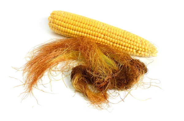 Maïs of volwassen zijde geïsoleerd op witte achtergrond — Stockfoto