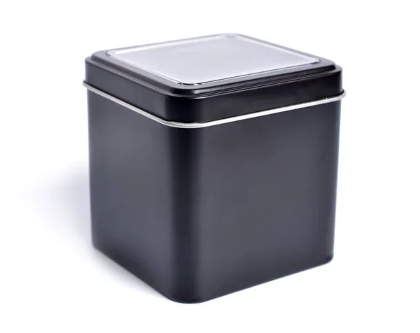Caixa de metal preto com uma tampa transparente isolada em branco — Fotografia de Stock