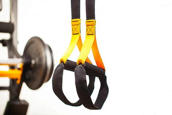 Fuctional Training Straps Front Swedish Wall Barbell Rack — Stock Photo, Image