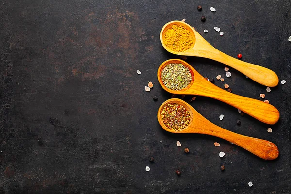 Dried Spices Spoons Textured Background — Stock Photo, Image