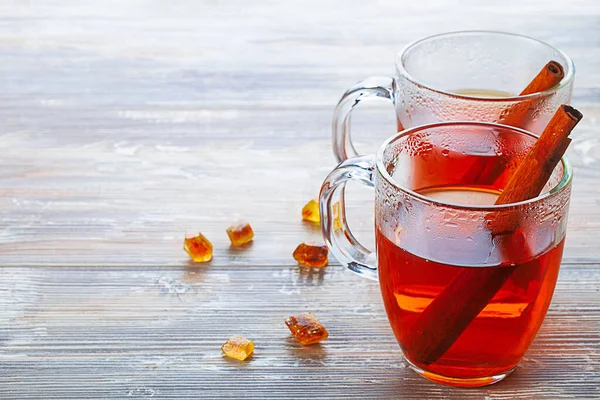 Deux Tasses Thé Chaud Sur Une Table Bois — Photo