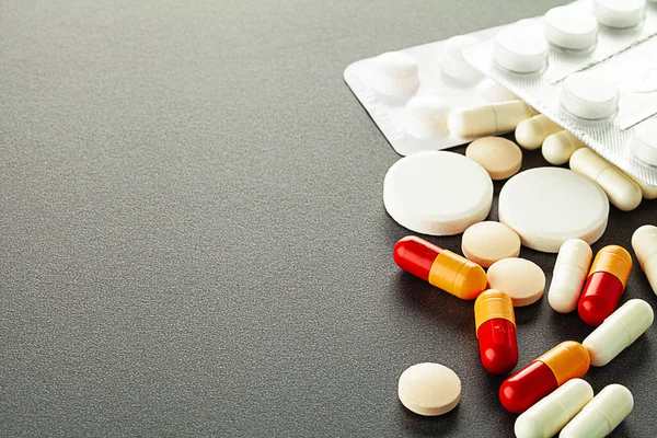 Lot Colorful Medication Pills Lying Table — Stock Photo, Image