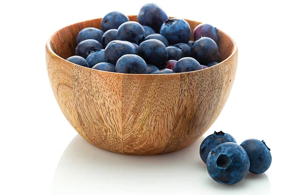 Wooden Bowl Blueberry Isolated White Background — Stock Photo, Image