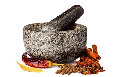 Beyaz zemin üzerinde izole granit havan