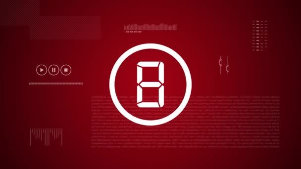 Отсчет Времени Плоской Анимации Движения Цифровыми Технологическими Элементами Разрешение Красный — стоковое видео