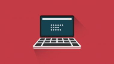 Döngü animasyonlu bilgisayar dizüstü bilgisayar kutsal kişilerin resmi. Motion grafik düz animasyon uzun gölge, dijital çalışma etkinliğini sembolü ile