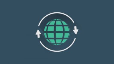 Düz 4k animasyon dönen küre küre sembolü dünya çapında Hizmetleri uzun gölge ve yayla,