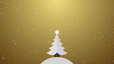 4 k hareketli grafik animasyon Noel ağacı ve zemin üzerine düşen kar düz