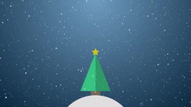 4 k hareketli grafik animasyon Noel ağacı ve zemin üzerine düşen kar düz