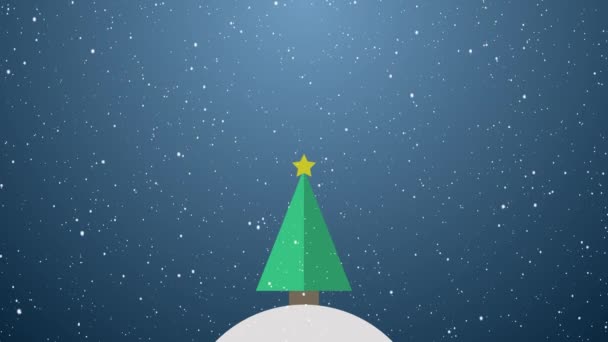 Κινούμενων Γραφικών Επίπεδες Animation Του Χριστουγεννιάτικου Δέντρου Και Χιόνι Που — Αρχείο Βίντεο