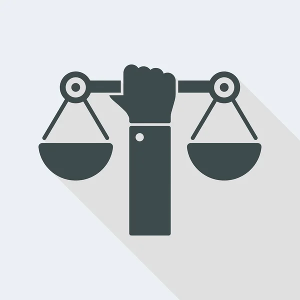 Mano sosteniendo un símbolo de equilibrio de la justicia — Vector de stock