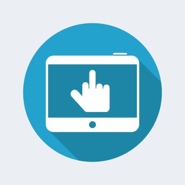 Tablette orta parmağını gösteren el