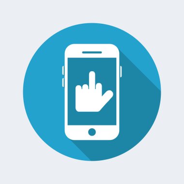 Akıllı telefonda orta parmağını gösteren el