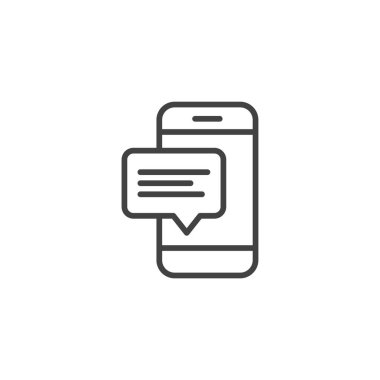 Akıllı telefondaki mesaj metin konuşma balonu. Doğrusal simge.