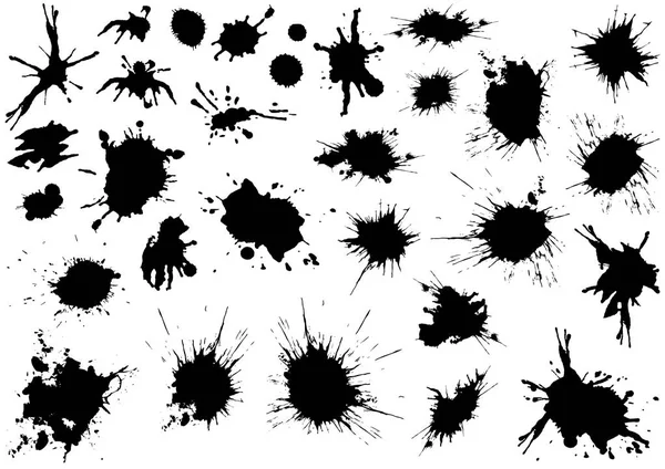 Black Splatters White Background Black White Illustration Set Vector — Stock Vector