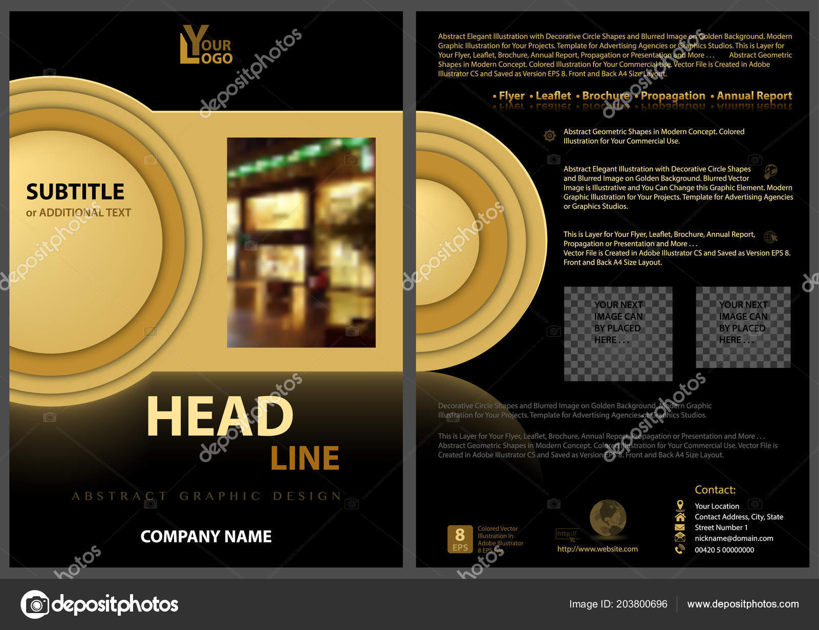 black flyer template golden design elements effect reflection