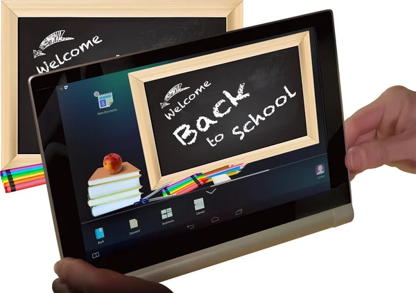 Konzept Zurück Zur Schule Auf Tablet Bildschirm Moderne Hintergrundillustration Für — Stockvektor