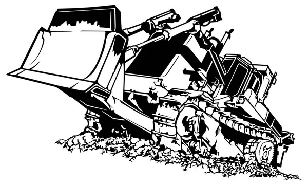 Bulldozer Preto Branco Ilustração Desenho Isolado Fundo Branco Vector — Vetor de Stock