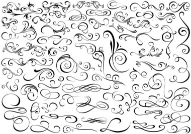 Kaligrafi veya çiçek tasarım stili - 67 siyah resimler, vektör vektör grafik öğeleri kümesi