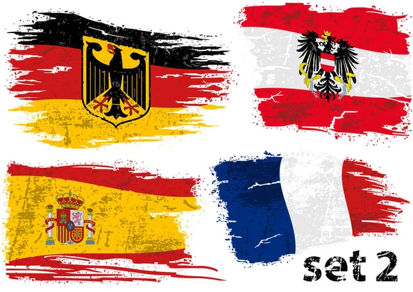 撕毁的旗子德国 奥地利 西班牙和法国 上色的抽象例证 — 图库矢量图片