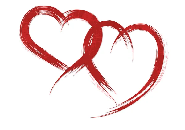 Rote Grunge Herzformen Auf Weißem Hintergrund Pinselskizze Illustration Mit Abstrakter — Stockvektor