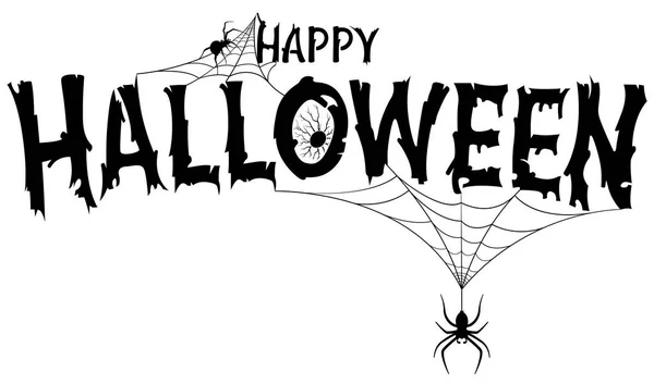 Happy Halloween Text Banner Black White Illustration Spiders Web Vector — Stock Vector