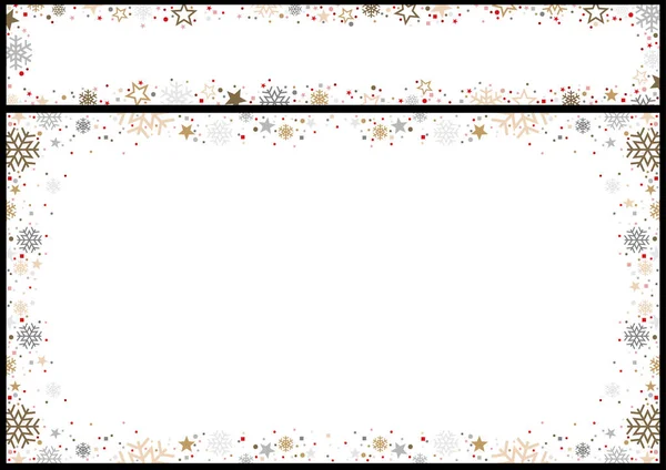 Banner Navidad Fondo Con Marco Decorativo Copos Nieve Estrellas Puntos — Vector de stock