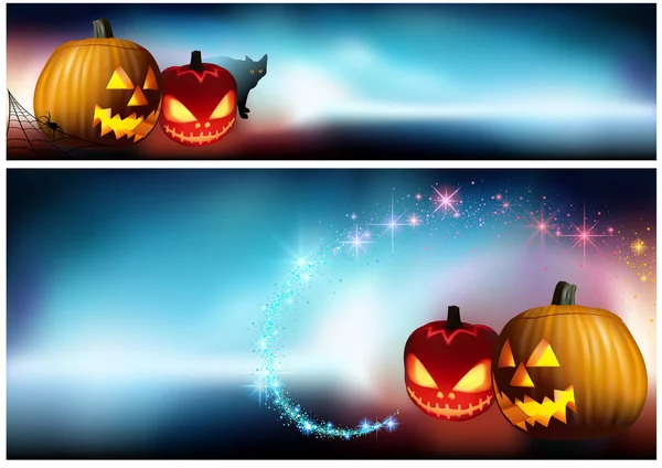 Halloween Pompoenen Een Spooky Fog Banner Achtergrond Illustratie Vector — Stockvector