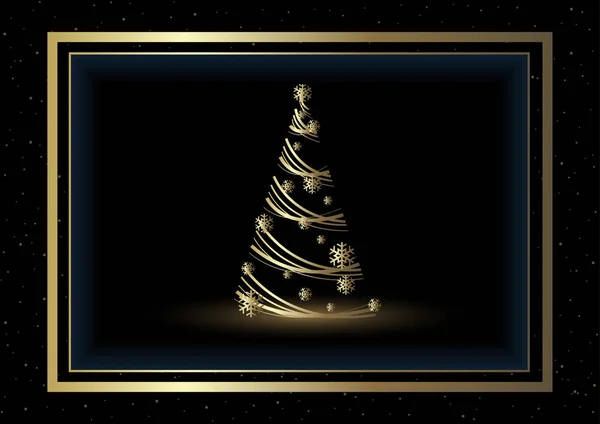 Black Christmas Background Golden Xmas Tree Golden Frames Abstract Illustration — Stock Vector