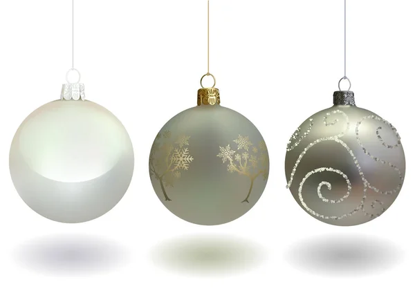 Set Bolas Blancas Navidad Para Proyecto Adorno Navidad Con Patrón — Vector de stock