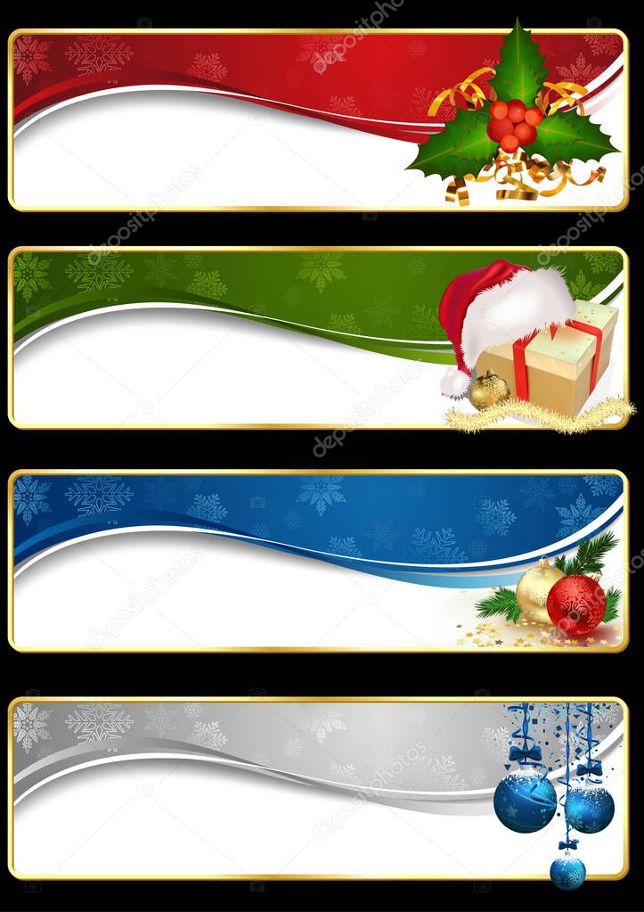 Christmas Website Banner Set - Festive Background Illustrations, Vector