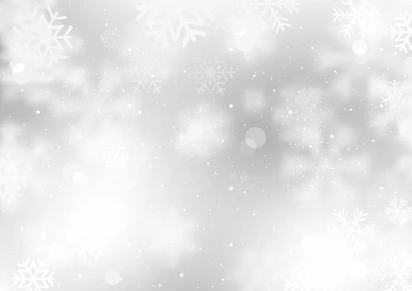 冬季背景与下降的雪花彩色插图与模糊的雪花 雪花和雪与散景效果 — 图库矢量图片