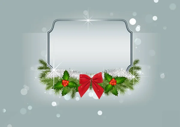 Kerstmis Achtergrond Met Ornamenten Zilveren Frame Winter Achtergrond Met Bokeh — Stockvector