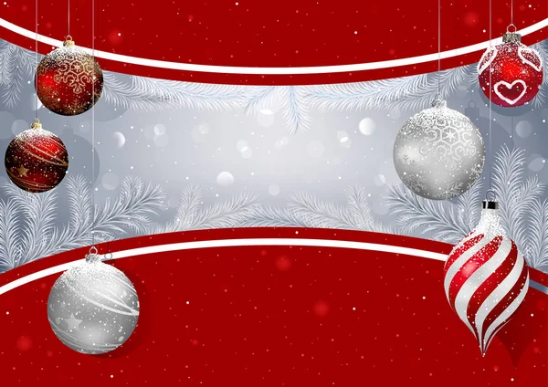 Fundo Natal Com Bolas Natal Ramos Nevados Cartão Saudação Cartão — Vetor de Stock