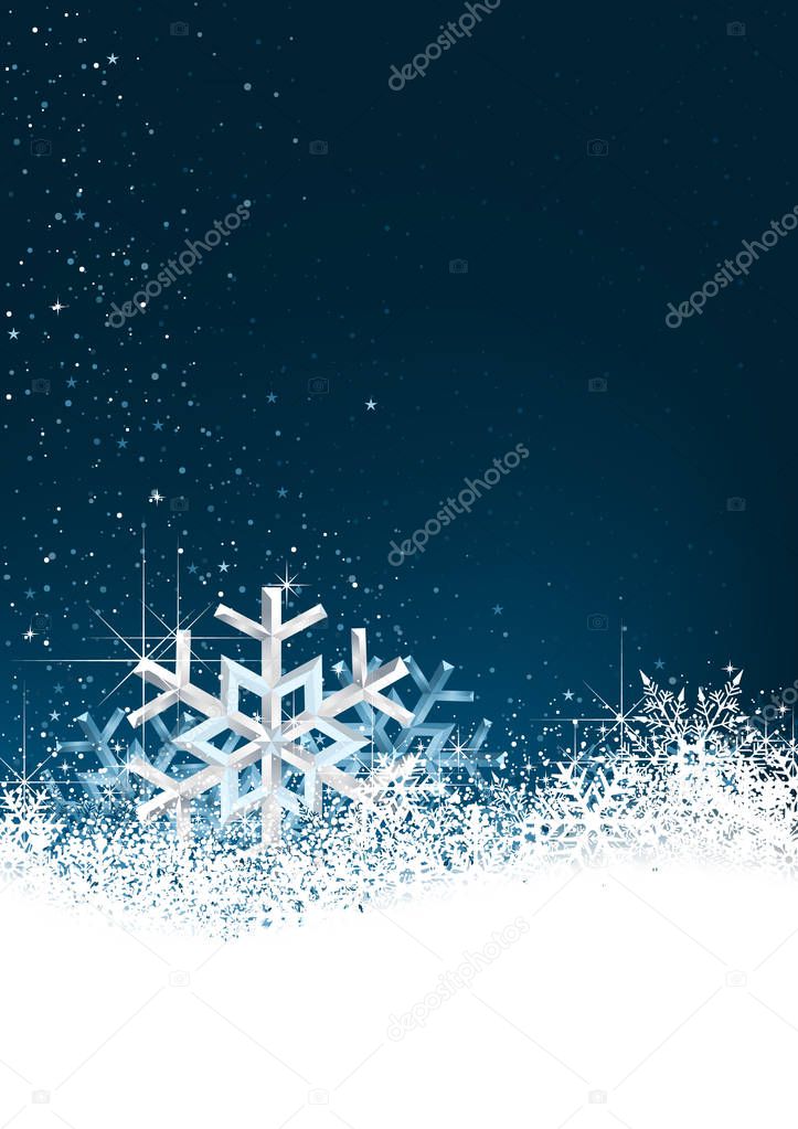 Christmas Background with Snow Crystals - Abstract Winter Illustration, Vector