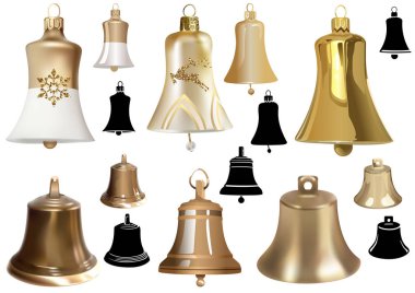 Çanlar senin resimleri - fotogerçekçi vektör ve renkli vektör çizim ve siyah vektör çizim için Noel tasarım unsurları olarak dizi