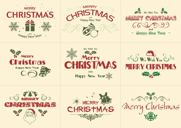 一套圣诞快乐标签 漂亮的圣诞徽章收藏 矢量插图 — 图库矢量图片