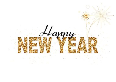 Mutlu yeni yıl altın parıltı tasarımı için tebrik kartı, Festival Poster ya da Web sitesi tasarımı - soyut illüstrasyon, vektör renkli
