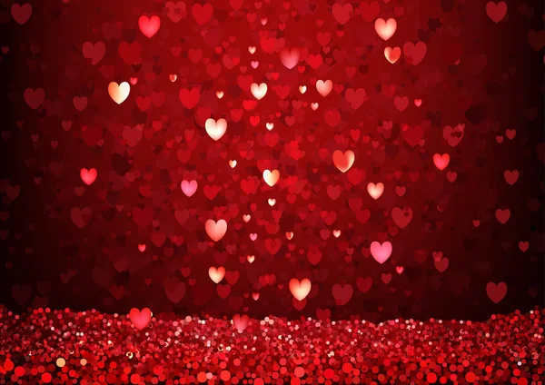 Fondo Corazones Brillantes Rojos Tarjeta Felicitación Del Día San Valentín — Archivo Imágenes Vectoriales