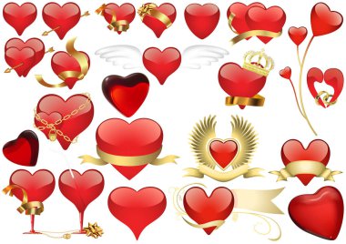 Büyük Kırmızı Kalp Kümesi - Grafik Tasarımınız ve Vektörünüz için Ayrıntılı Resimler