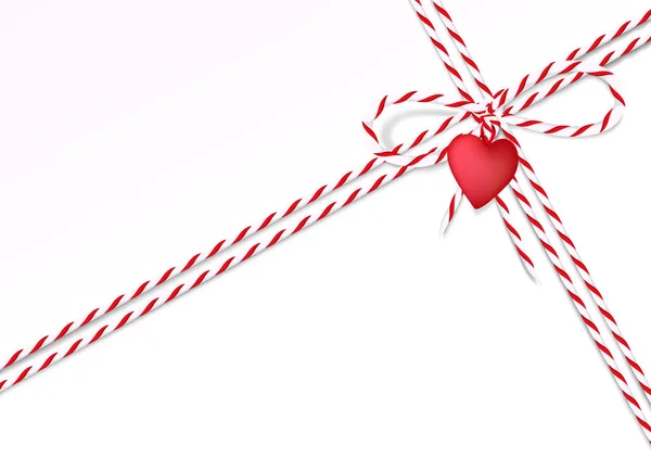 Red Heart Valentine Day Background Ribbon Rope Tied Bow Knot — Διανυσματικό Αρχείο