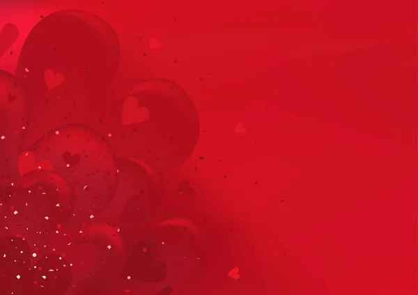 Červené Valentýnské Pozadí Srdíčky Třpytivé Dekorace Barevné Ilustrace Vektor — Stockový vektor
