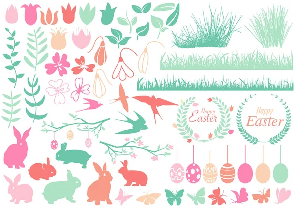 Set Happy Easter Design Elements Decorative Colorful Illustrations Vector — Stock Vector