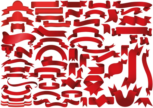 Rotes Band Oder Banner Auf Weißem Hintergrund Große Sammlung Vektorillustration — Stockvektor